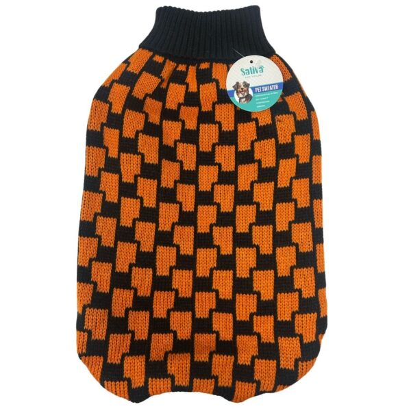Buzo De Lana Para Perros A Cuadros Naranja Y Negro Talle L 45 Cm