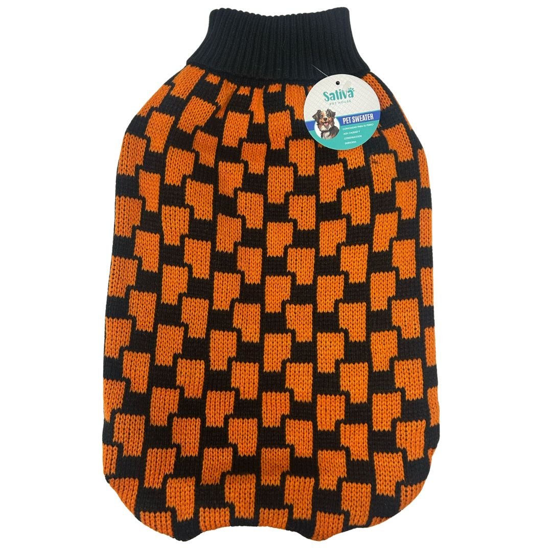 PS03XL.jpg Buzo De Lana Para Perros A Cuadros Naranja Y Negro Talle XL 50 Cm - Imagen 1